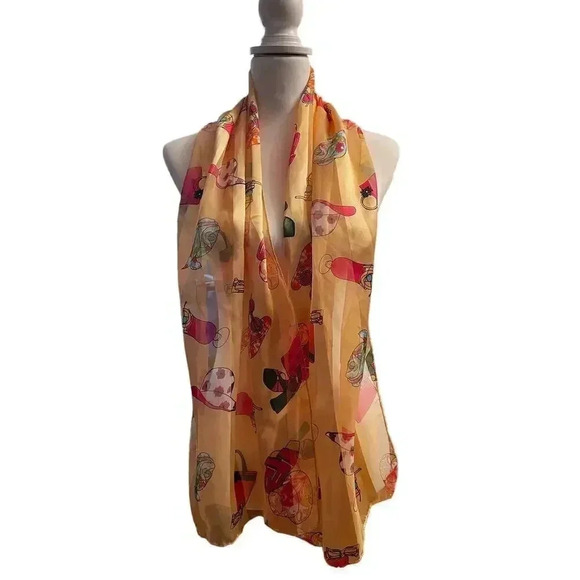 Satin and sheer striped scarf with sunglasses and flip flop design - Picture 1 of 3